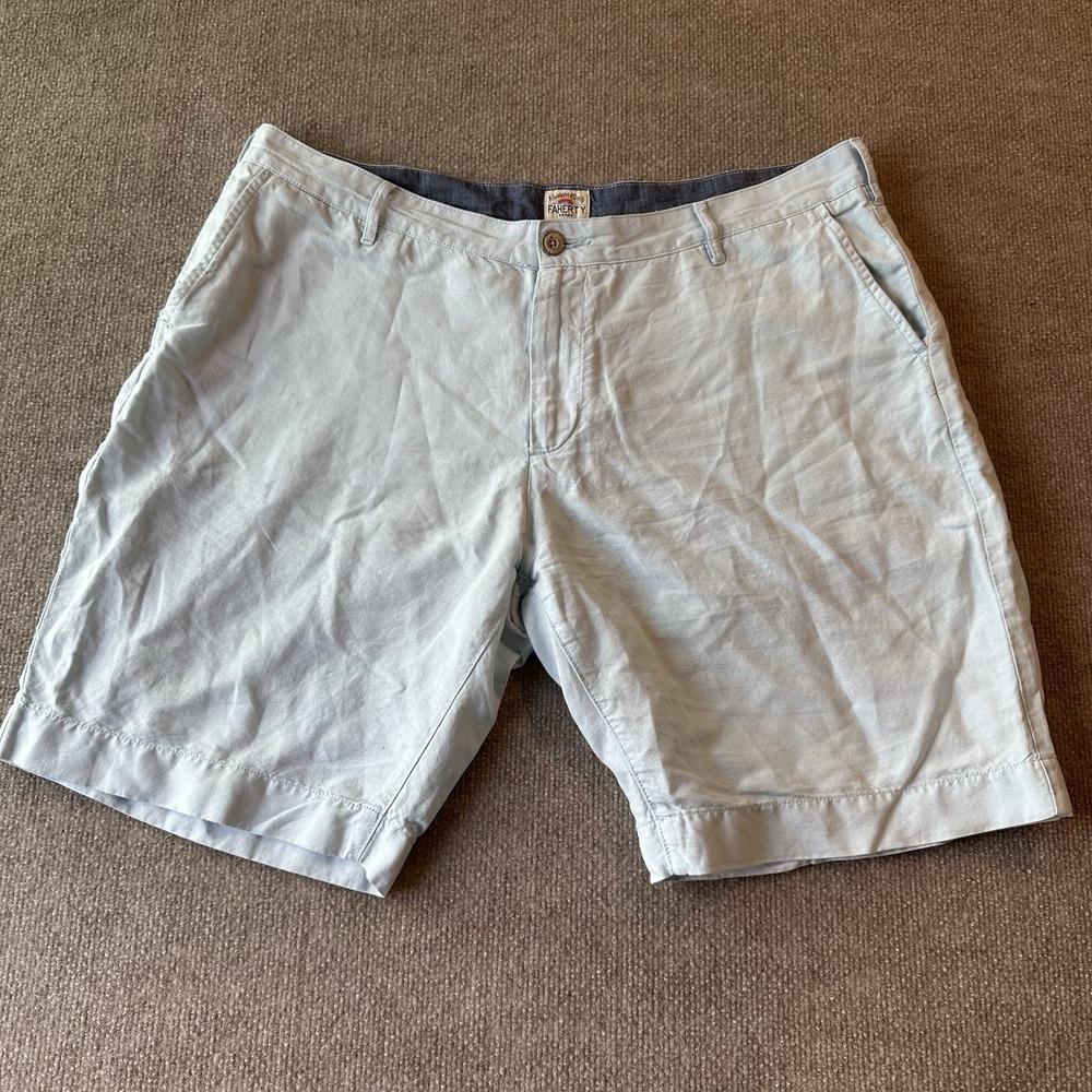 Faherty Shorts Mens 40 Malibu Linen Blend Golf Casual Beige 9" inseam Flat Front